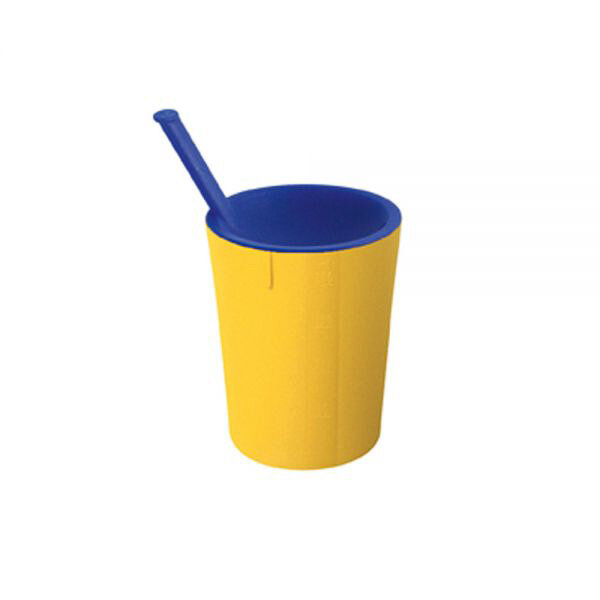 Trinkbecher Trinkhilfe lange Tülle blau - gelb Kunststoff graduiert bis 200 ml (1Stück)