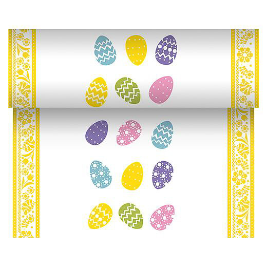 Airlaid Tischläufer, stoffähnlich 24 m x 40 cm "Coloured Eggs" (1 Rolle)