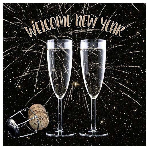 Servietten, 3-lagig 1/4-Falz 33 x 33 cm "Welcome New Year" (Pack a 20 Stk)