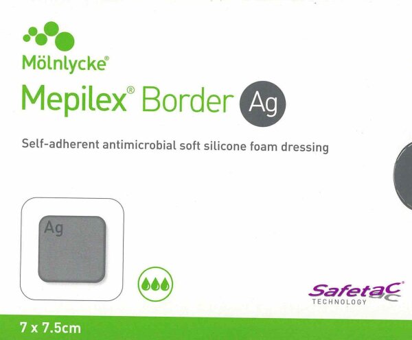 MEPILEX Border Ag Schaumverband steril 7 x 7,5 cm, 5 Stück
