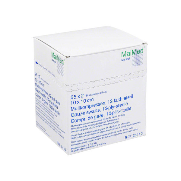 MaiMed-MK steril, Mullkompressen, 12-fach, 10 x 10 cm, 25 x 2 Stück