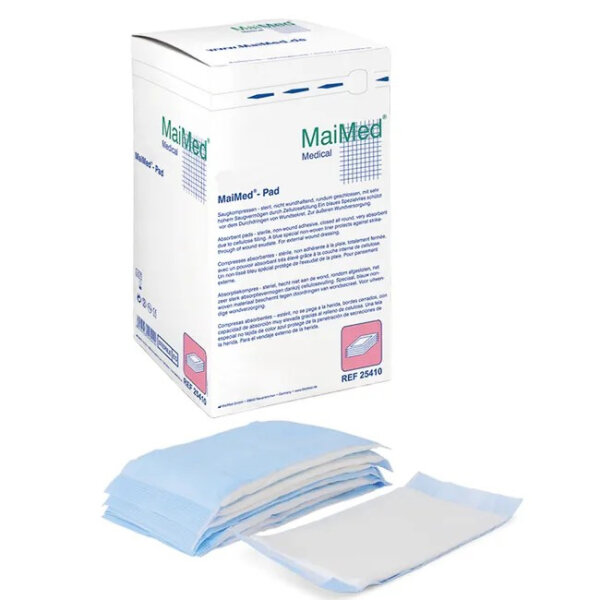 MaiMed Pad Saugkompressen 10 x 10 cm, unsteril Packung mit 25 Stück