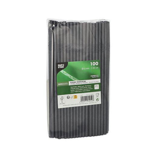 Papierstrohhalme, schwarz, "pure", Ø 6 mm · 22 cm, biegbar (100 Stück)