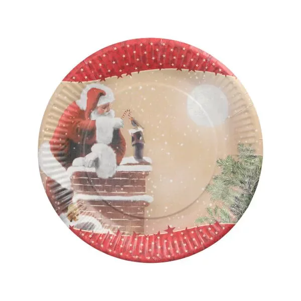 Pappteller rund Ø 23 cm "Dans la Cheminee" Weihnachtsmotiv (Karton mit 200 Tellern)