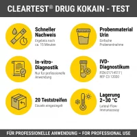 Cleartest Kokain Urintest 20 Teststreifen für professionelle Diagnostik