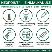 Neopoint Insulin Kanülen 26G 12 mm steril 100 Stück braun