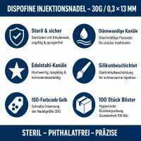 dispoFINE Injektionsnadel steril 30G 0,3x13mm gelb, 100 Stück