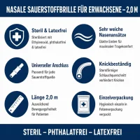 Nasenbrille zur Sauerstoffgabe für Erwachsene, steril, 2 m