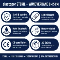 Steriler Vliesstoff-Wundverband 8x15cm mit Saugkissen 30 Stück