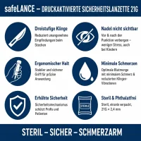 safeLANCE Sicherheitslanzetten steril 21G 2,4mm 100 Stück