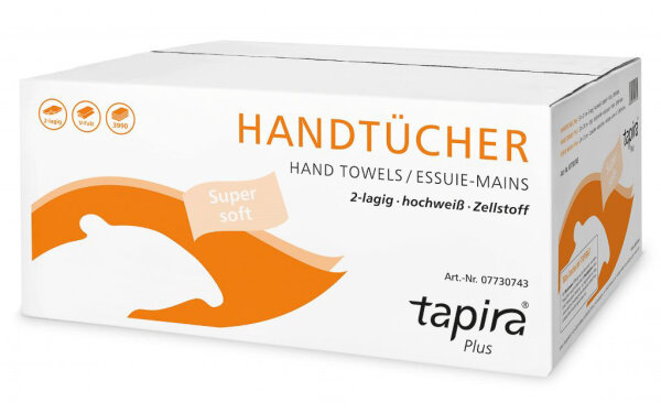 TAPIRA plus Handtuchpapier 2 lagig, hochweiß, Zellstoff 24 x 21 cm (breiter Spender)