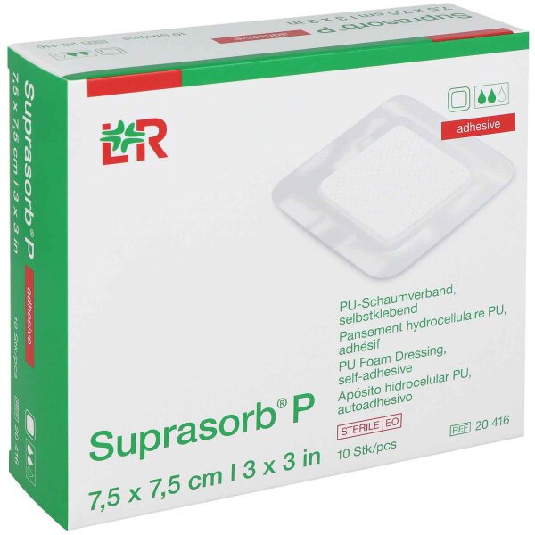 Suprasorb P PU-Schaumverband selbstklebend 7,5 x 7,5 cm, 10 Stück