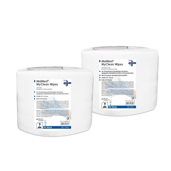 MaiMed MyClean Wipes soft XXL, trockene Vliestuchrolle 90 Blatt (8 Rollen)