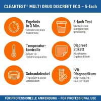Cleartest 5-fach Urin-Drogentestbecher mit Temperaturkontrolle 1 Stück